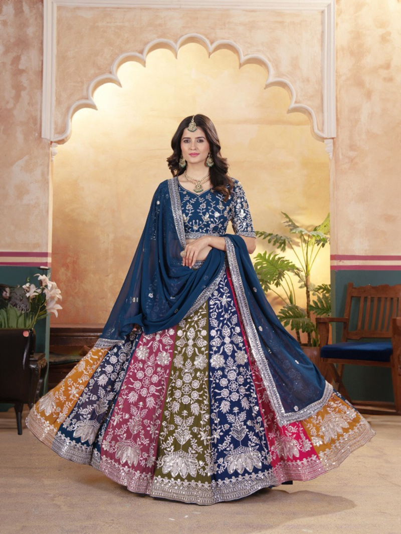 Multicolor Faux Georgette Lehanga Suit
