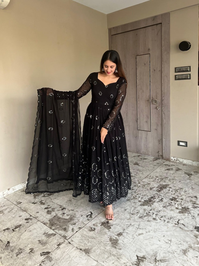 Traditional Festive Ethnic Black  Faux Georgette Anarkali Suit
