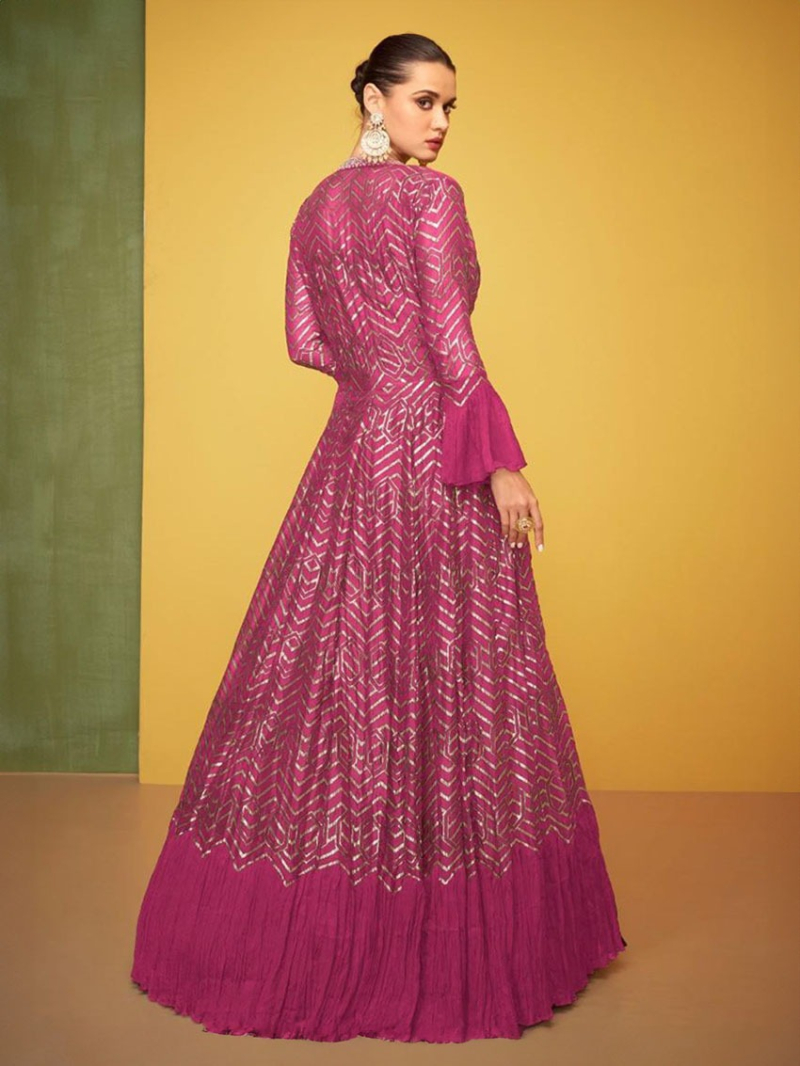 Authentic Magenta Premium Silk Embroidered Jacket Anarkali Suit