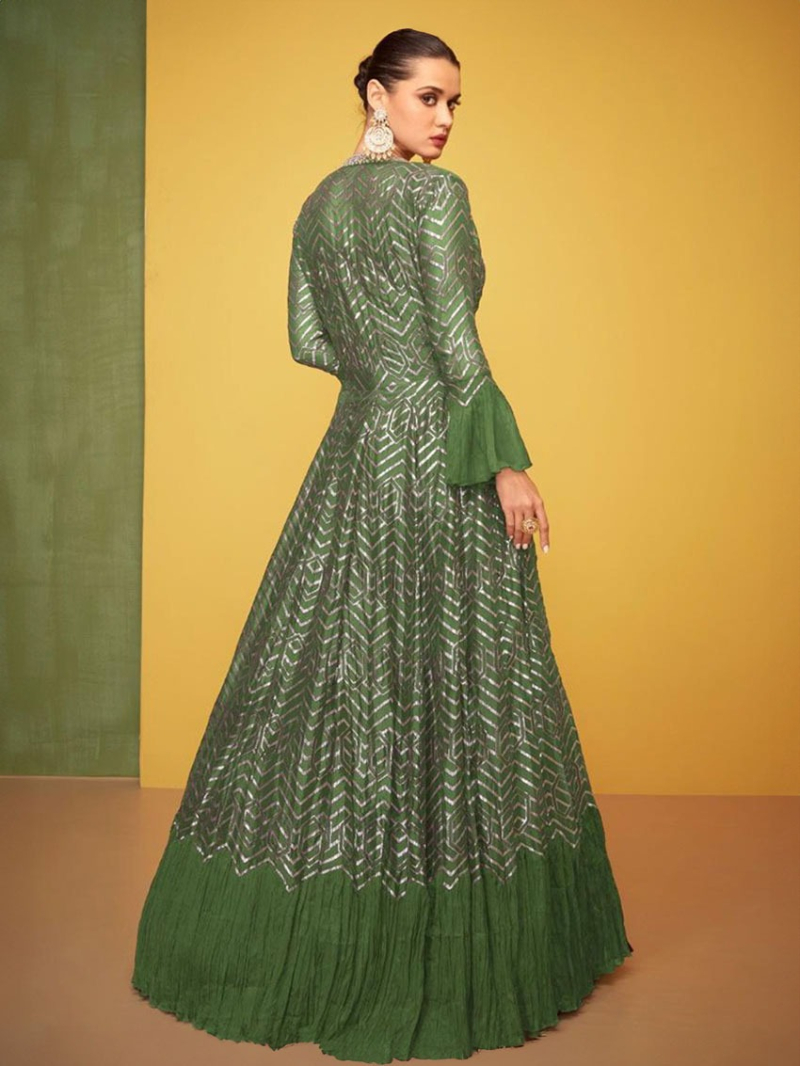 Authentic Olive Green Premium Silk Embroidered Jacket Anarkali Suit