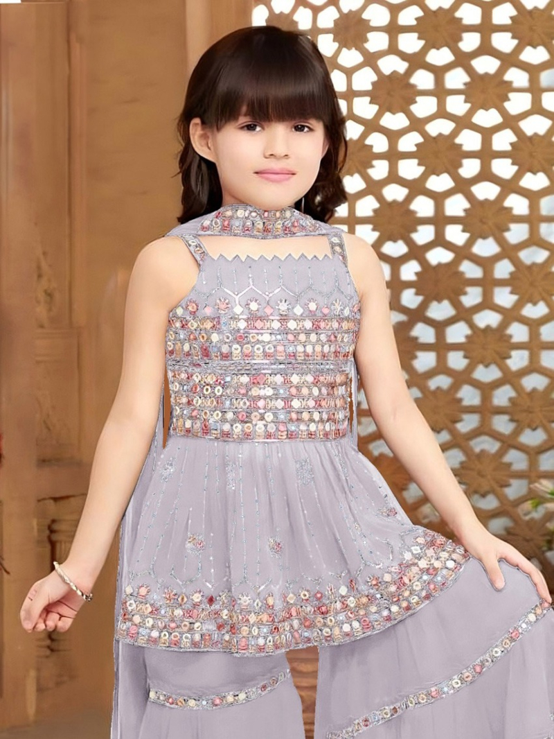 Authentic Elegant Ethnic Kids Poly Crepe Silk Sharara Suit
