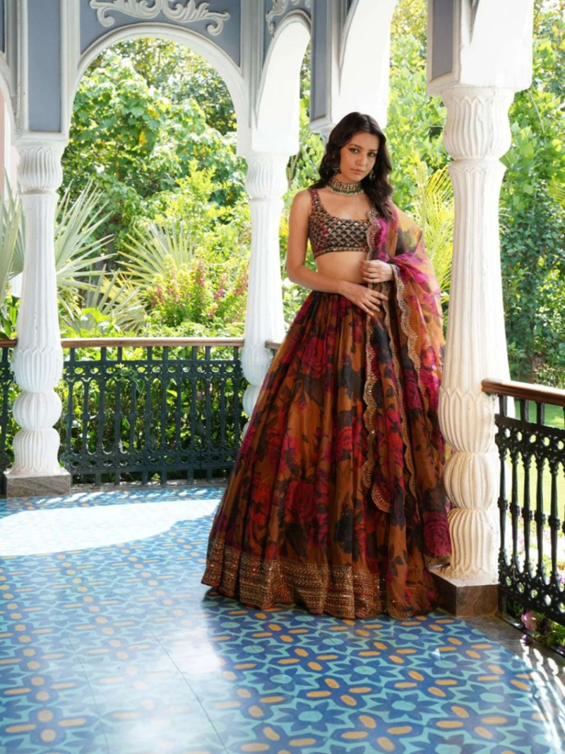 Floral Tabby Organza Lehanga Suit