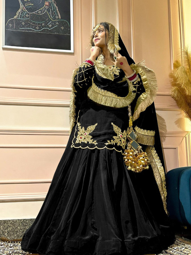 Royal Crepe Silk Embellished Black Lehanga Suit