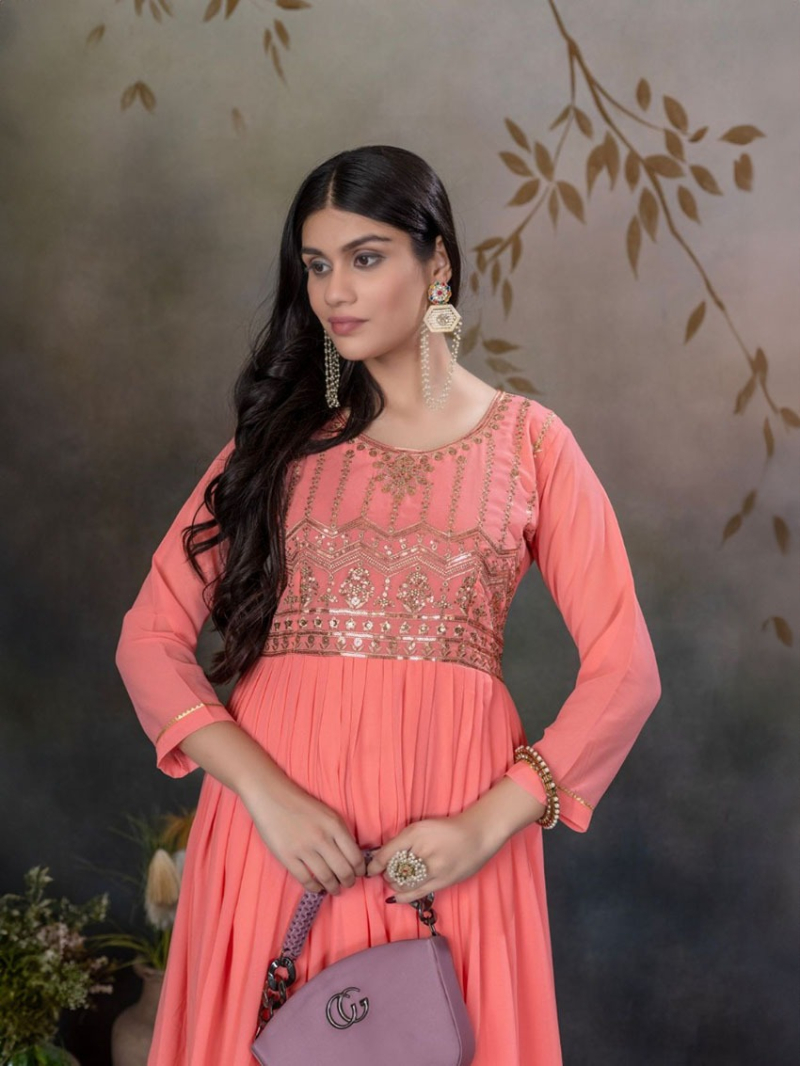 Ethnic Elegant Festive Peach Georgette  Anarkali Suit