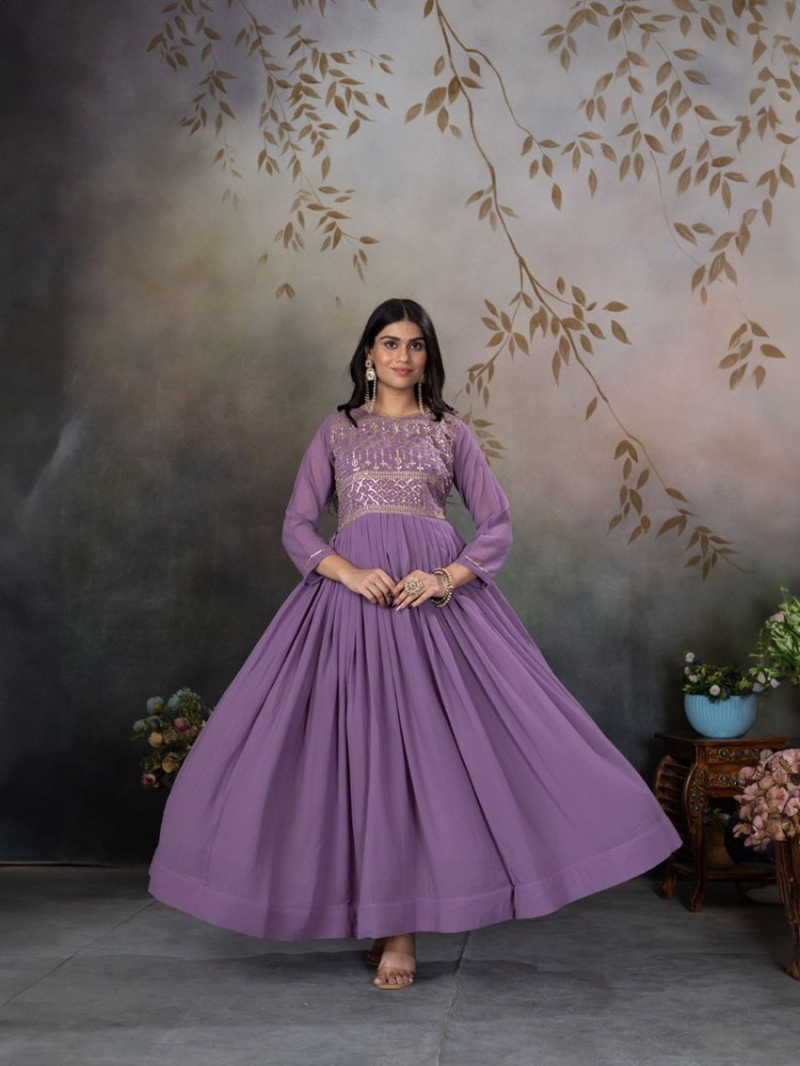 Authentic Festive Ethnic Lilac Georgette Anarkali Suit