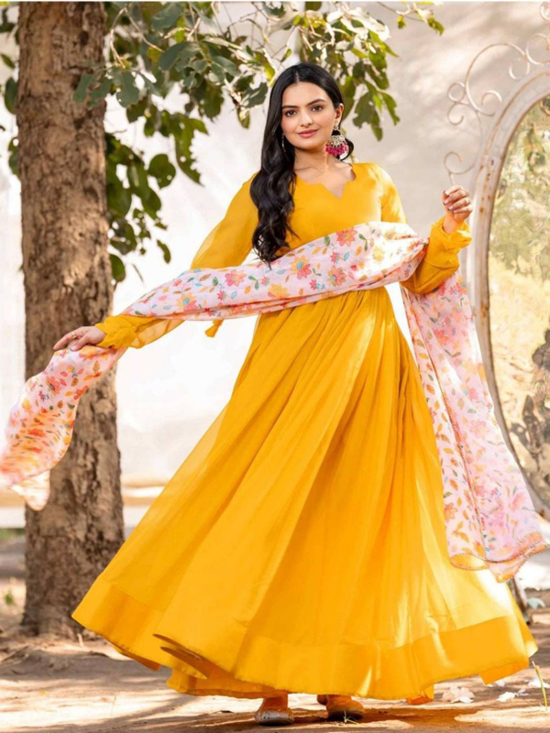 Authentic Elegant Traditional Mustard Yellow Gown Anarkali Suit