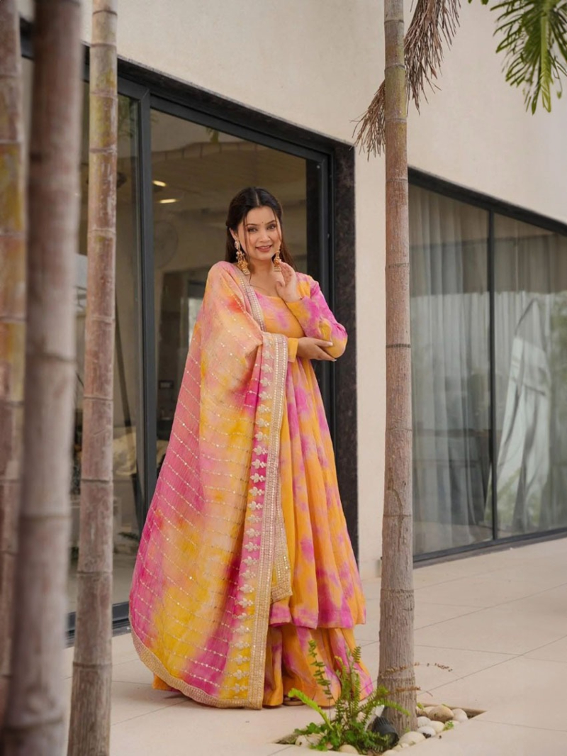 Authentic Ethnic Festive Sunshine Yellow Vichitra Silk Plazo Suit