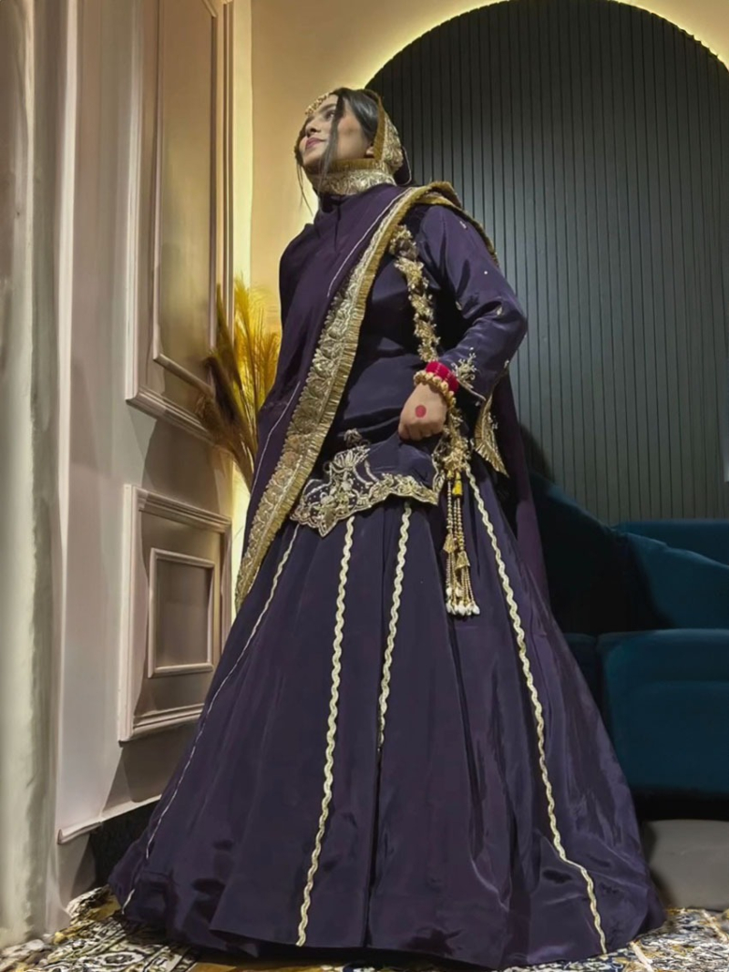 Majestic Embroidered Crepe Silk Lehanga Suit