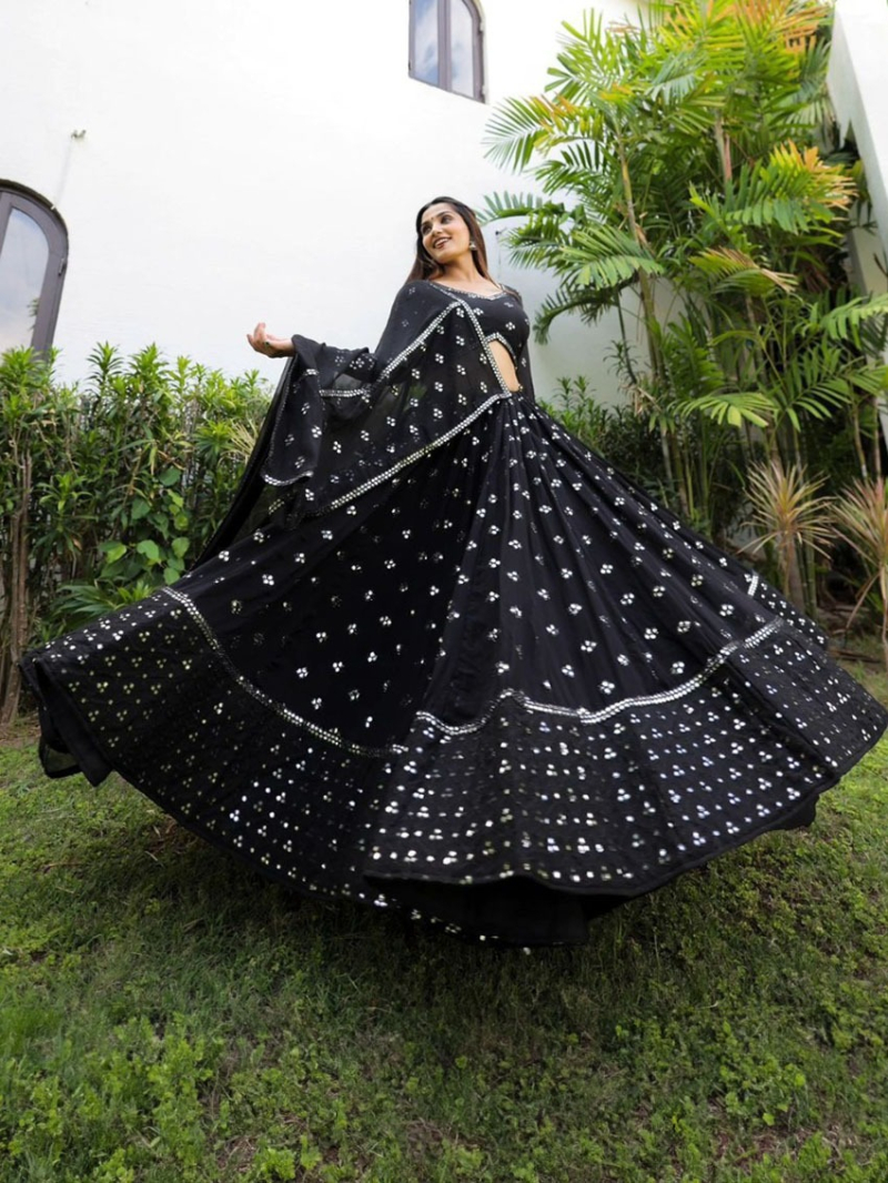 Elegant Ethnic Black  Sequins Lehanga Suit