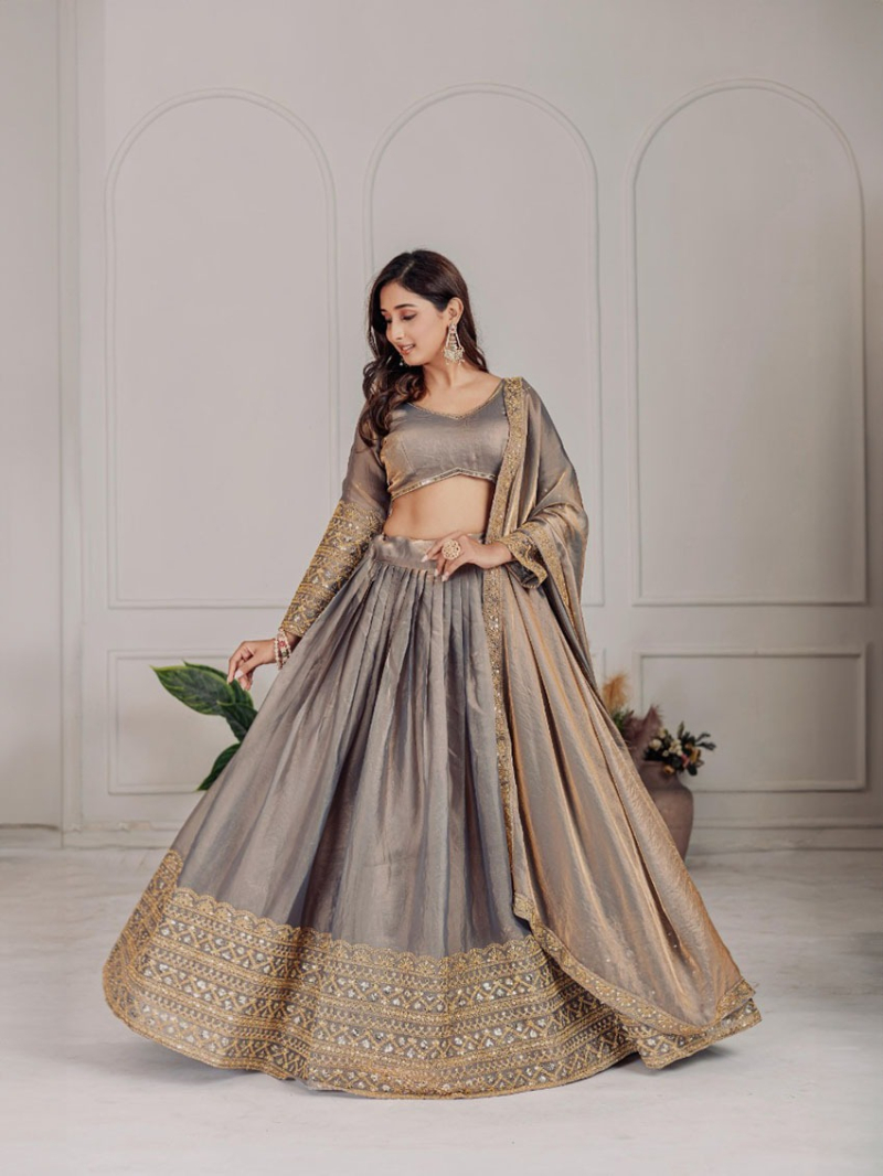 Bridal Wear Heavy Fendi Embroidery Lehanga Suit
