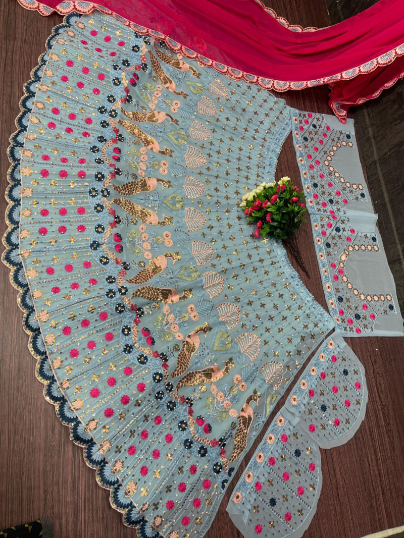 Bridal Wear Elegant Aqua Blue Lehanga Suit