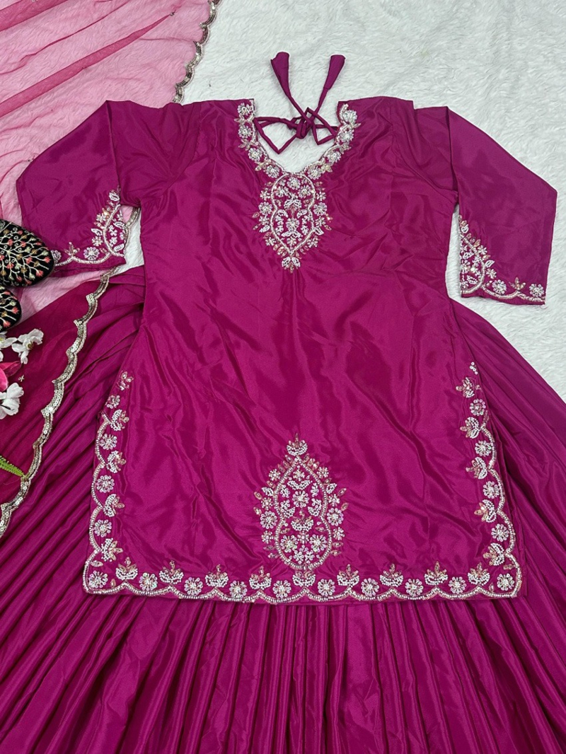 Authentic Magenta Natural Crepe Silk Lehanga Suit