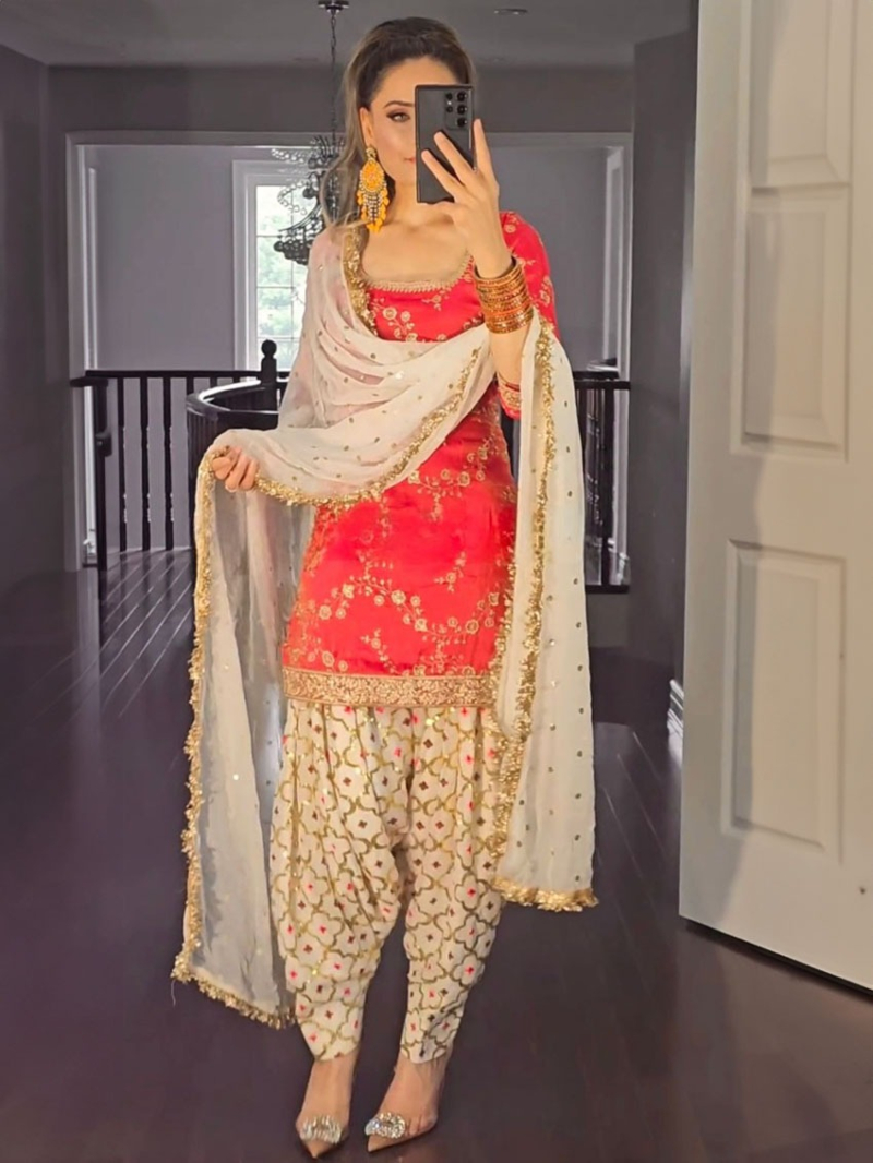 Authentic Ethnic Traditional Orange Georgette Patiala Suit