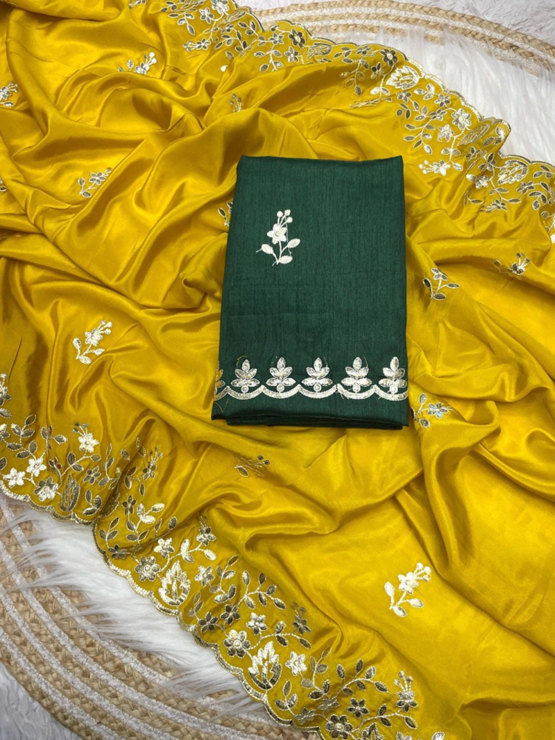 Elegant Chinon Saree with Gotapatti C-Pallu and Rich Cut Work Border