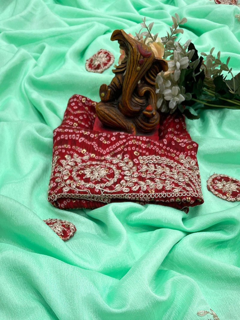 Elegant Chinnon Saree with beautiful Pita work