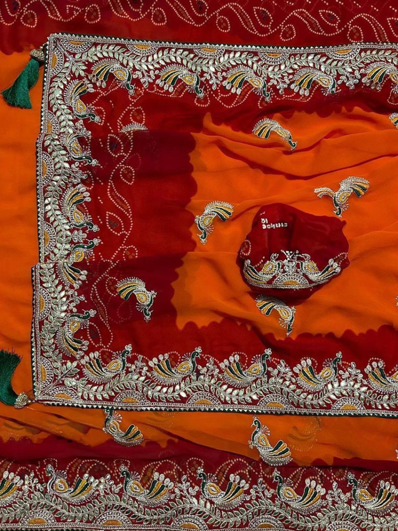 Authentic Heavy Georgatte Bhandhej Saree