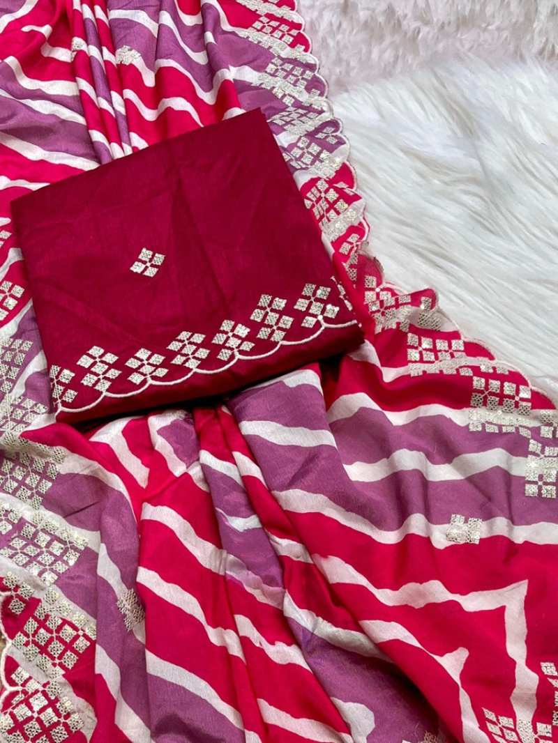 Chinon Silk Digital Print Saree with C-Pallu Thread Work and Cut Work Border