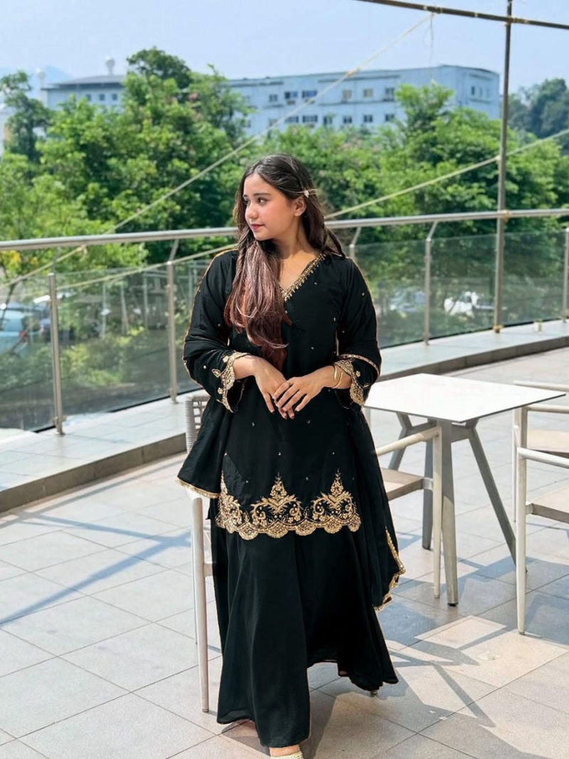 Authentic Elegant Ethnic Black Georgette Sharara Plazo Suit