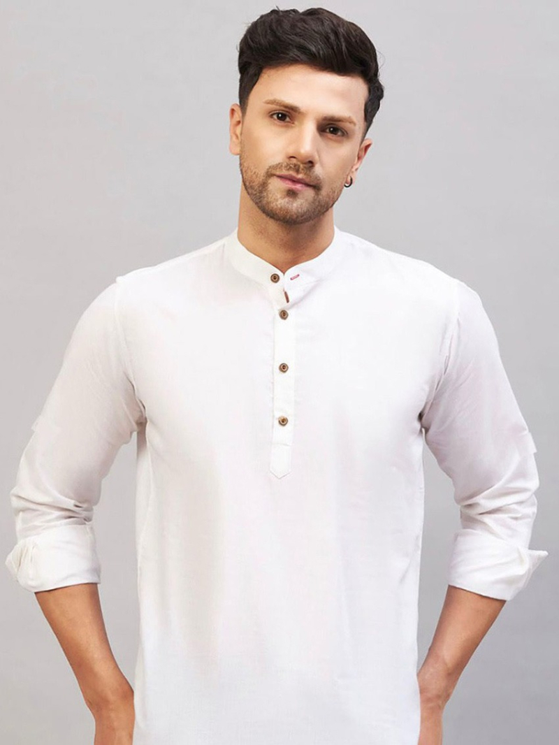 Elegant Cotton Short Kurta with Cuffed Sleeves 
