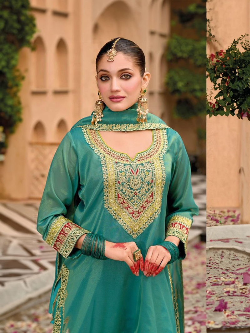Ethnic Elegant Festive Sea Green Shimmer Silk Patiala Suit