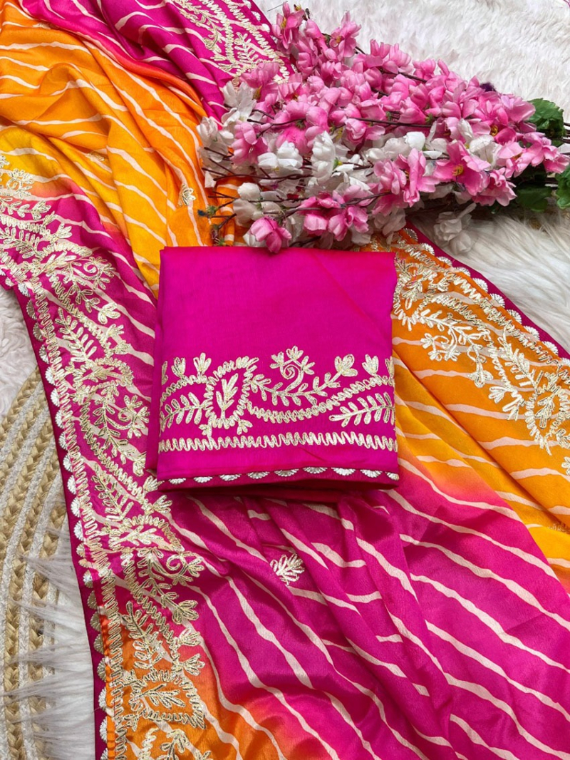 Sunset Leheriya Chinon Silk Saree