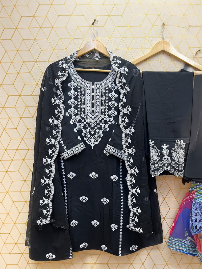 Authentic Ethnic Festive Black Roman Silk Straight Suit