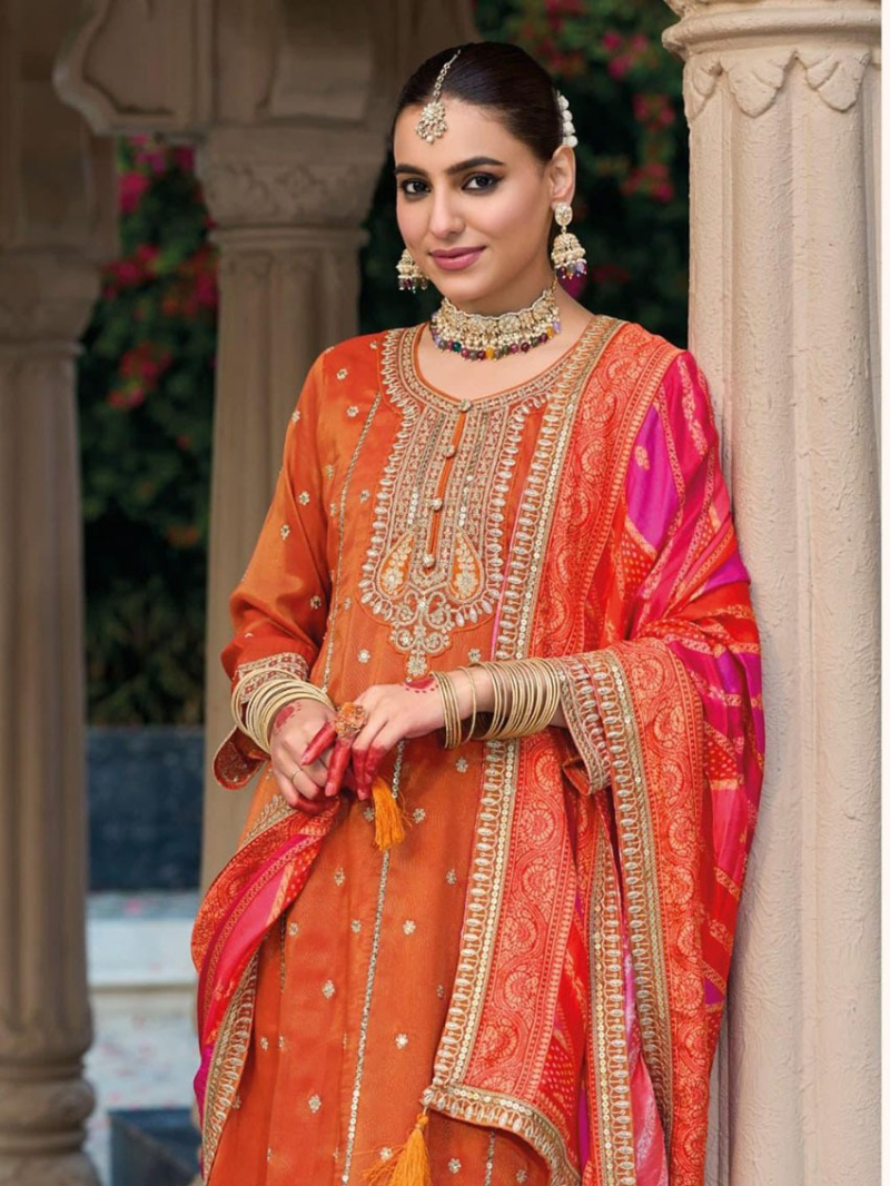 Authentic Traditional Festive Rust Shimmer Anarkali Suit