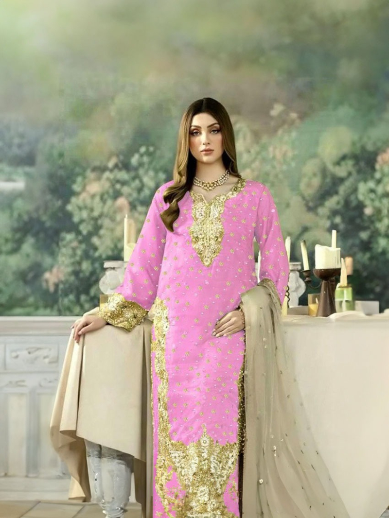 Elegant Ethnic Traditional Baby Pink Straight Suit