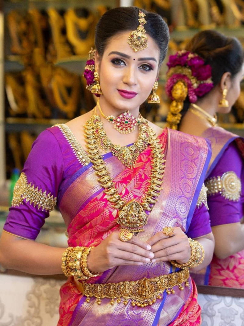 Radiant Pink & Purple Soft Lichi Silk Saree
