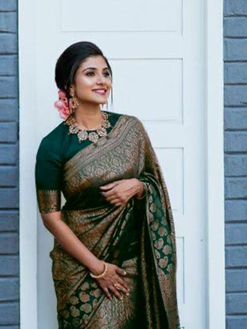 Authentic Soft Lichi Silk Saree with Antique Zari Weaving