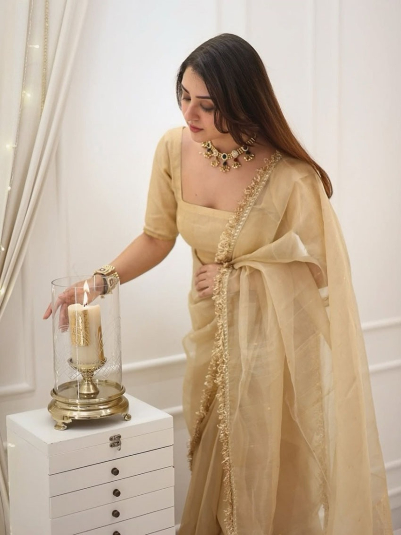 Elegant Gold Crush Saree