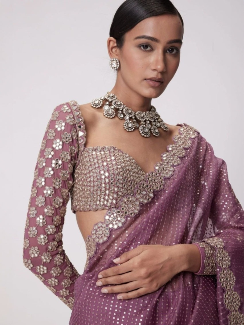 Mirror Magic Mauve Saree Set