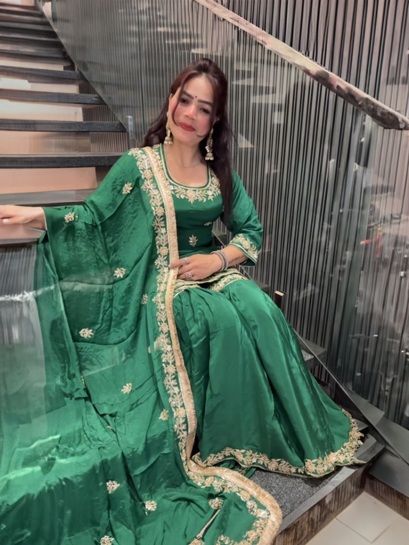 Authentic Traditional Festive Bottle Green Sharara Suit