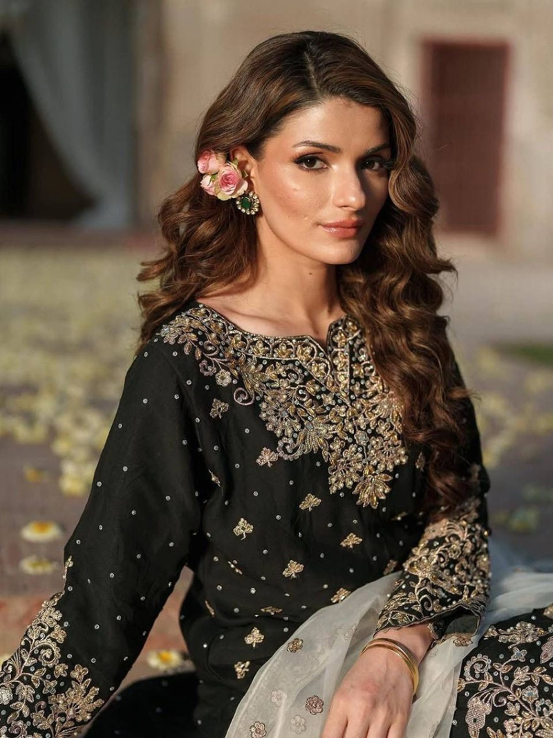Elegant Ethnic Traditional Black Chinnon Silk  Plazo Suit