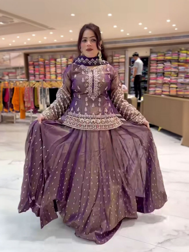 Elegant Ethnic Festive Mauve lehanga Set