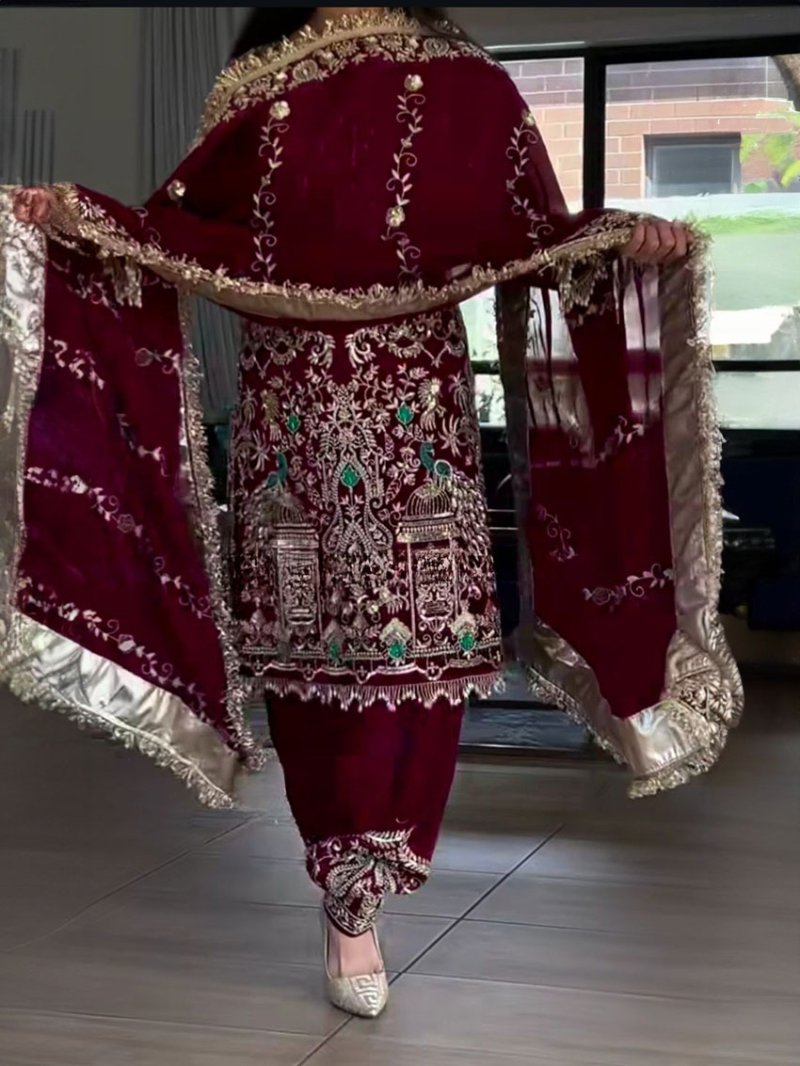 Authentic Elegant Traditional Maroon Crepe Salwar Suit