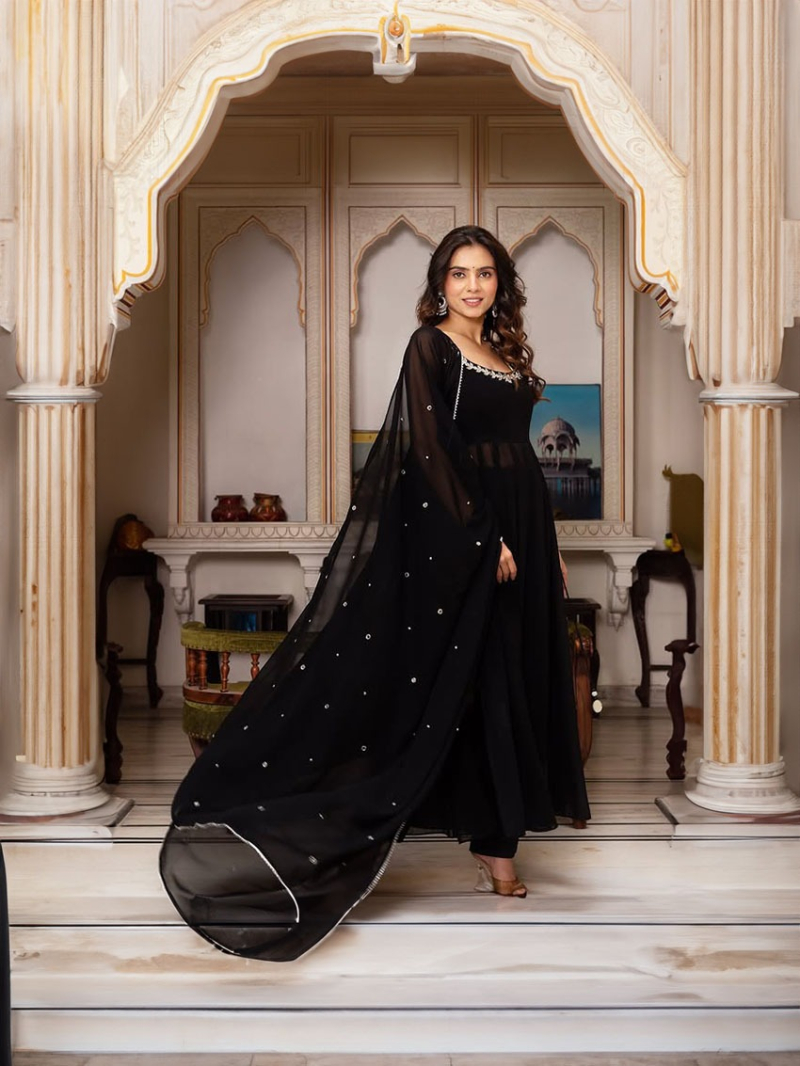 Ethnic Traditional Festive Black Georgette Plazo Suit