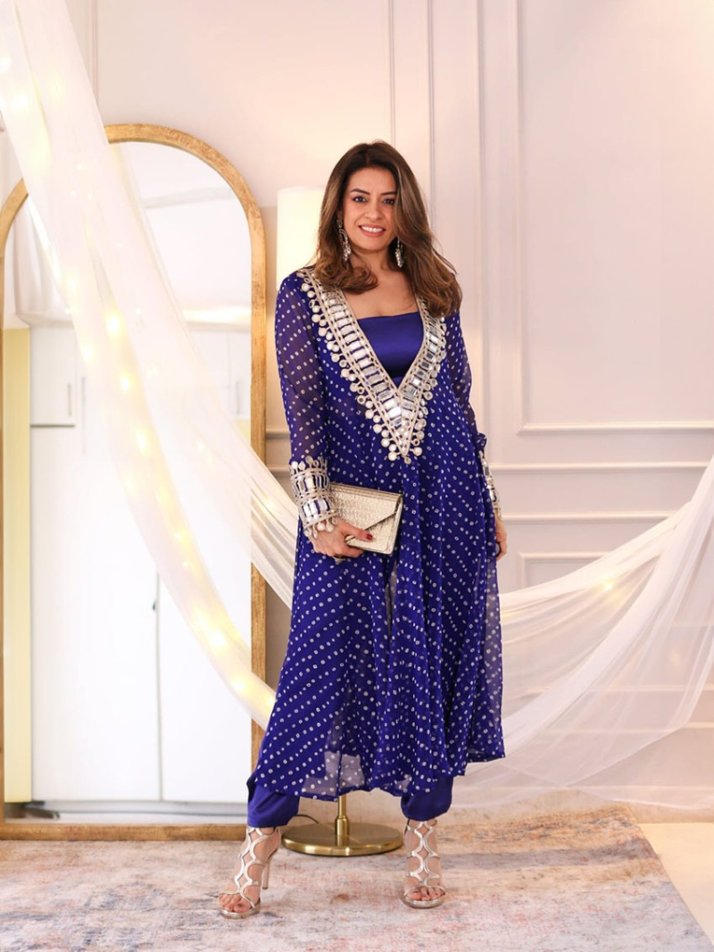 Elegant Ethnic Festive Traditional Navy Blue Georgette Anarakli Suit
