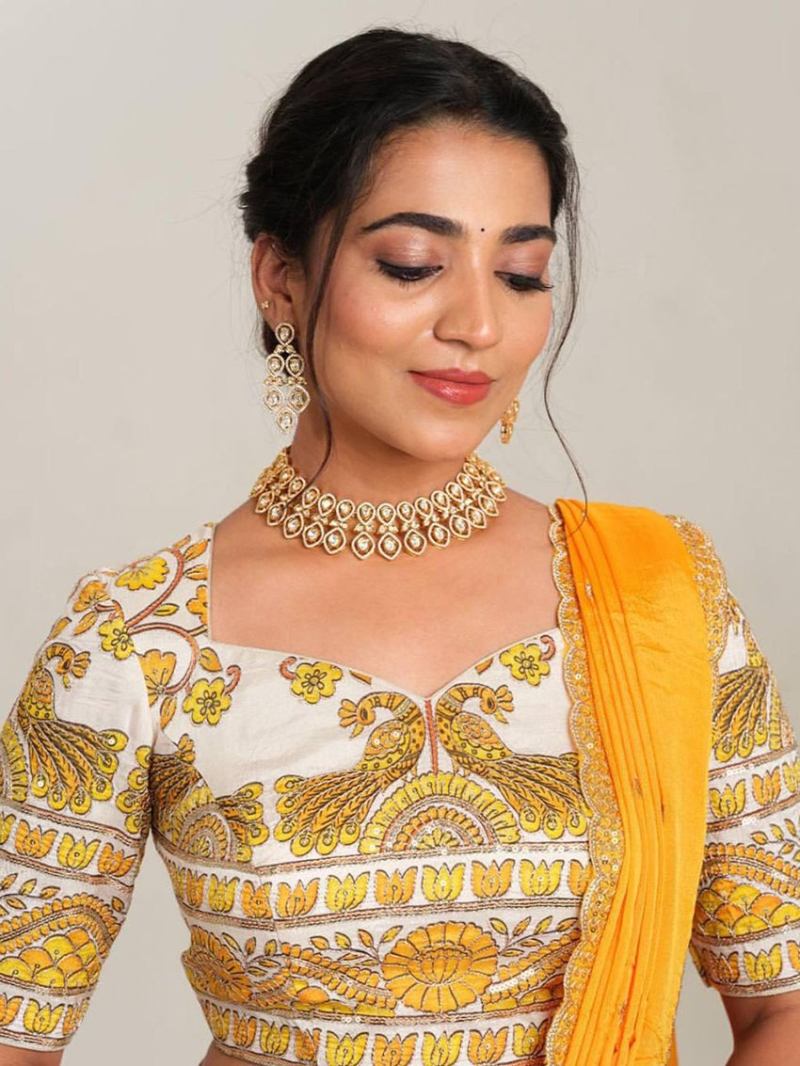 Traditional Festive Off White Cotton Lehanga Suit