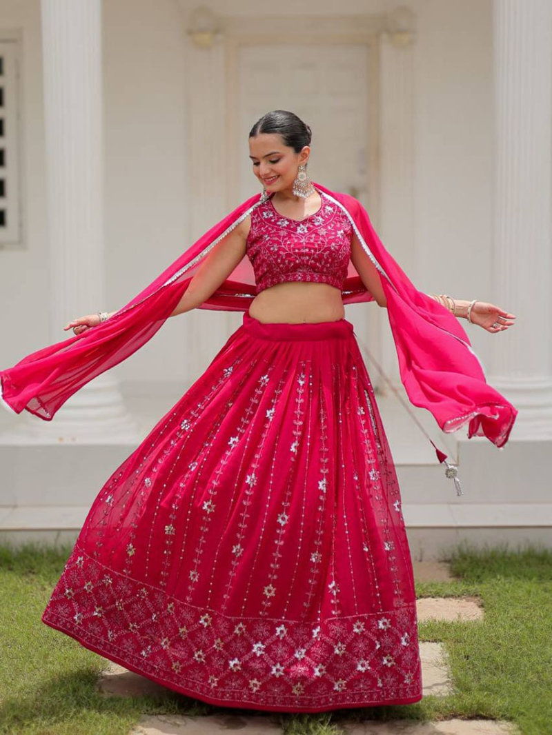 Elegant Ethnic Traditional Rani Pink Georgette  Lehanga Suit