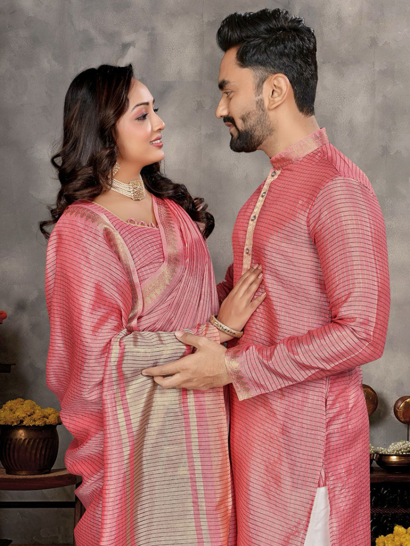 Authentic Couple Combo Ethnic Festive Kurta Pajama & Saree Combo Set