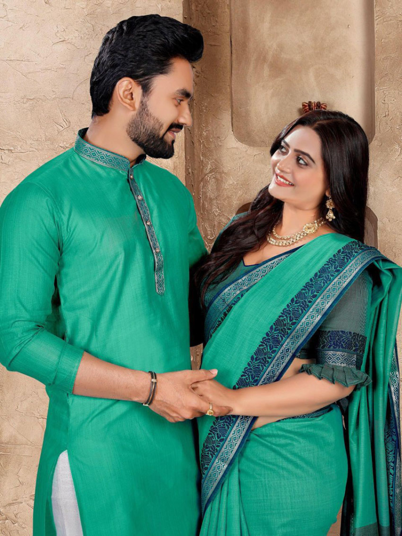 Authentic Ethnic Couple Combo Kurta Pajama & Saree Combo Set