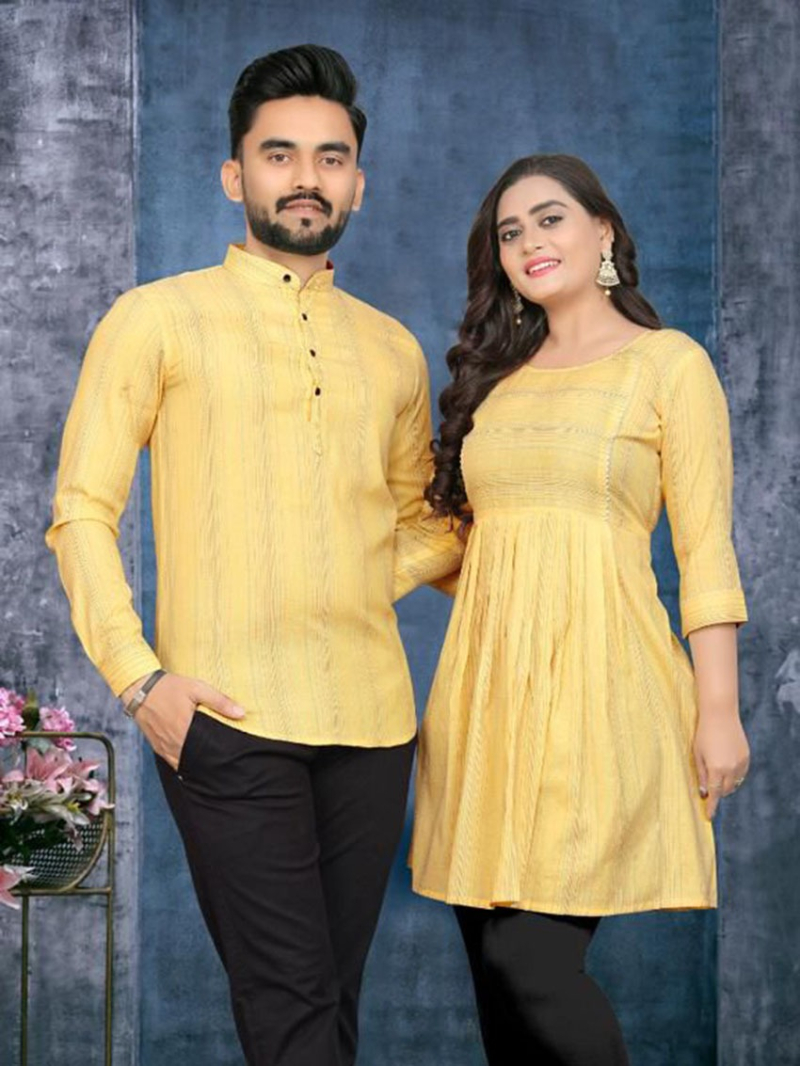 Authentic Traditional Festive Couple Combo Men's Shirt & Female Tunic Combo Set