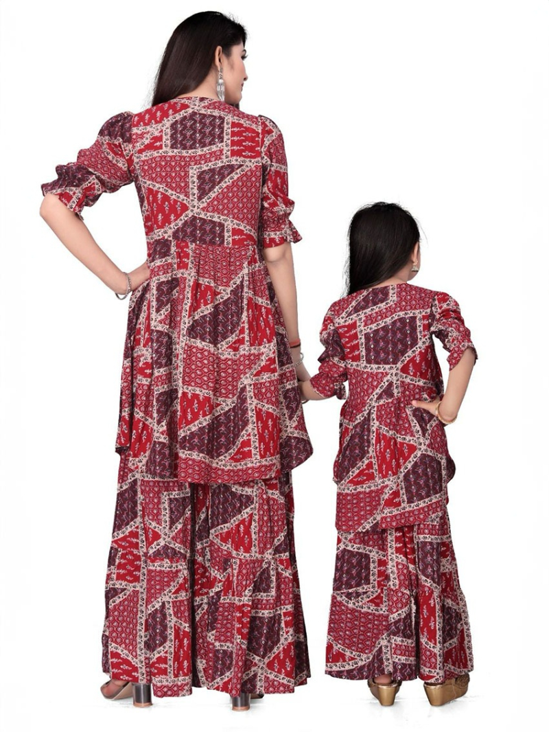 Ethnic Traditional Festive Mother Daughter Rayon Co-ord Combo Set