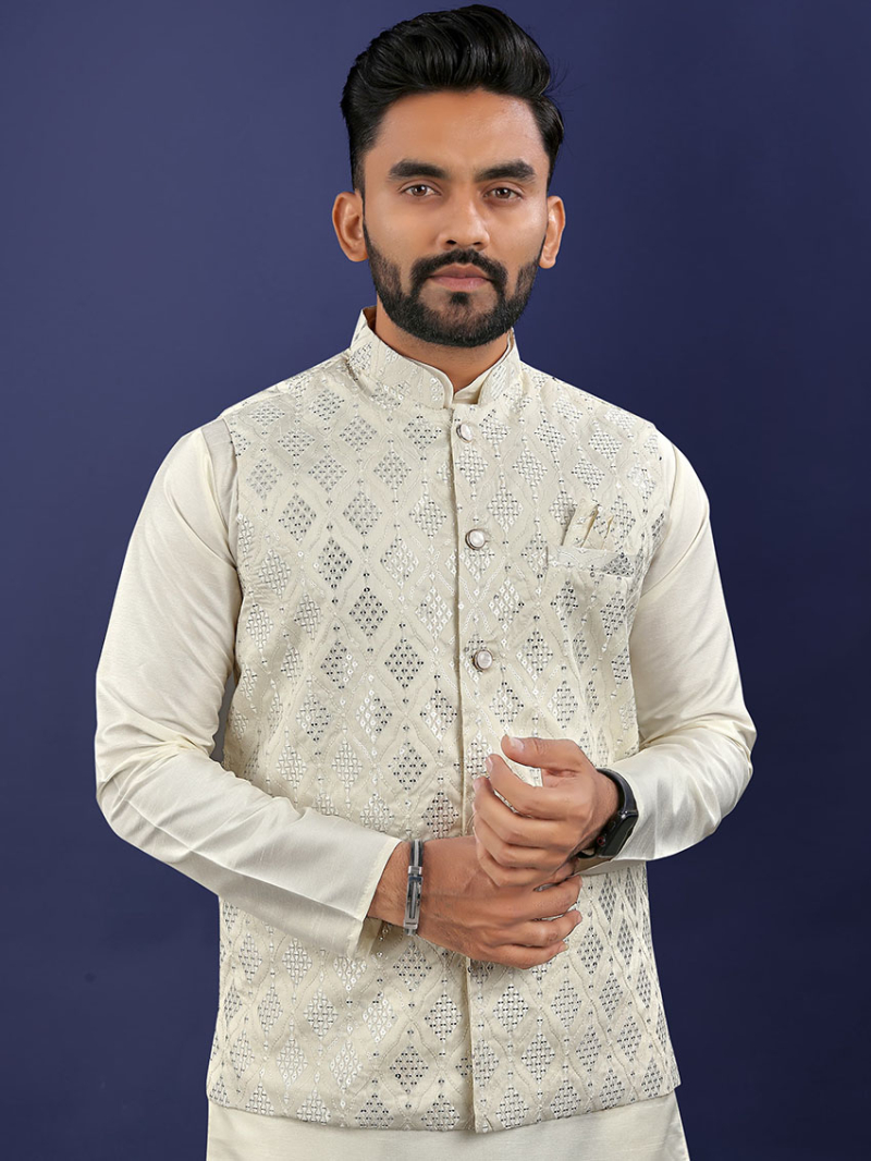 Ethnic Traditional Festive Premium Silk Kurta Pajama with Koti Set