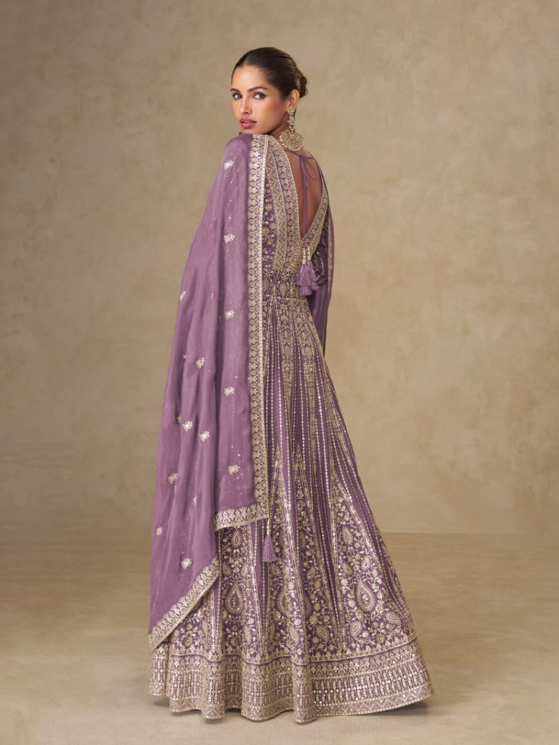 Designer Ethnic Elegant Traditional Chinnon Silk Anarkali Suit