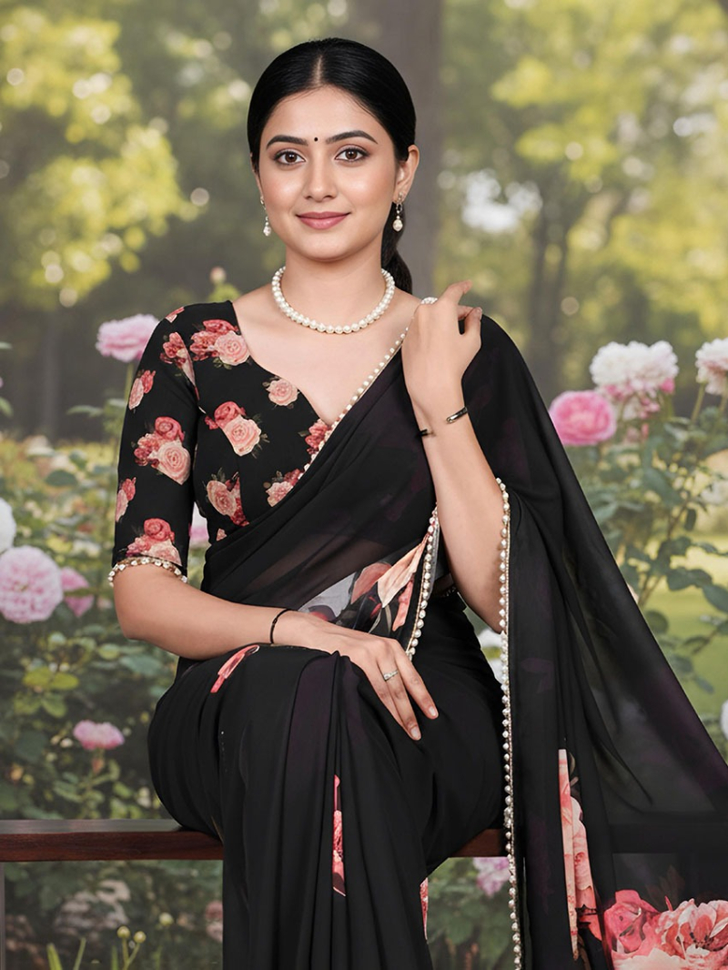 Elegant Ethnic Traditional Festive Georgette Printed Saree