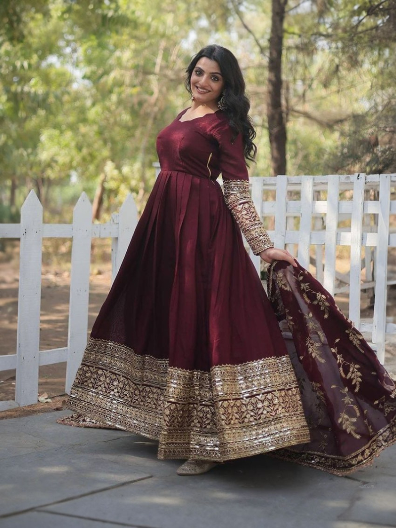 Traditional Ethnic Festive Maroon Georgette Anarkali Suit