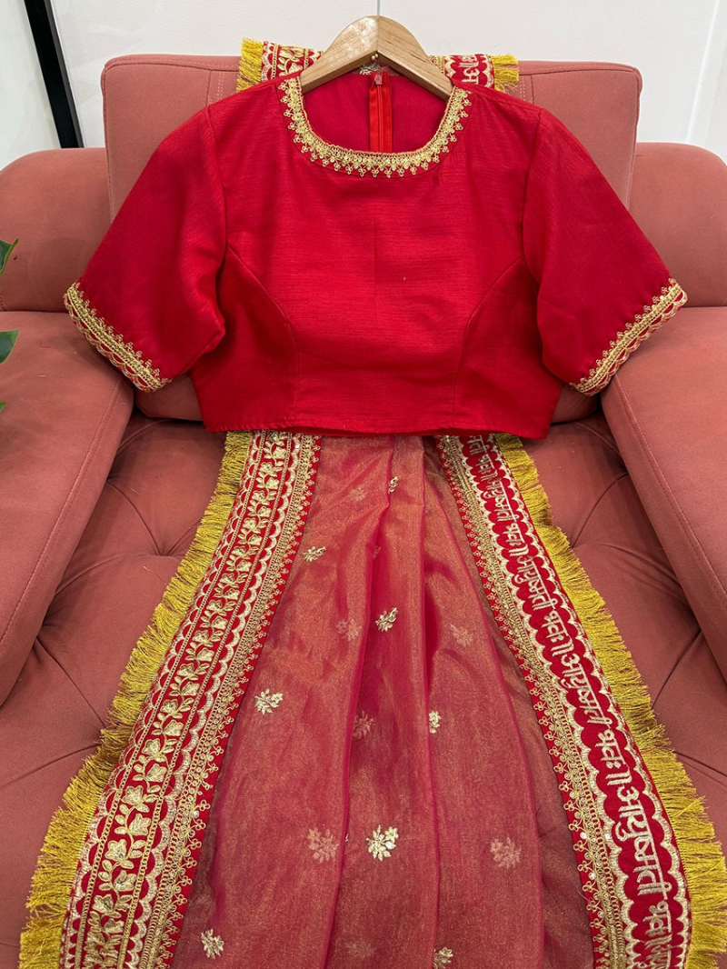 Elegant Ethnic Festive Traditional Red Pink Twill Net Saree