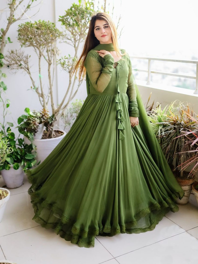 Traditional Elegant Festive Ethnic Mehndi Green Anarkali Suit